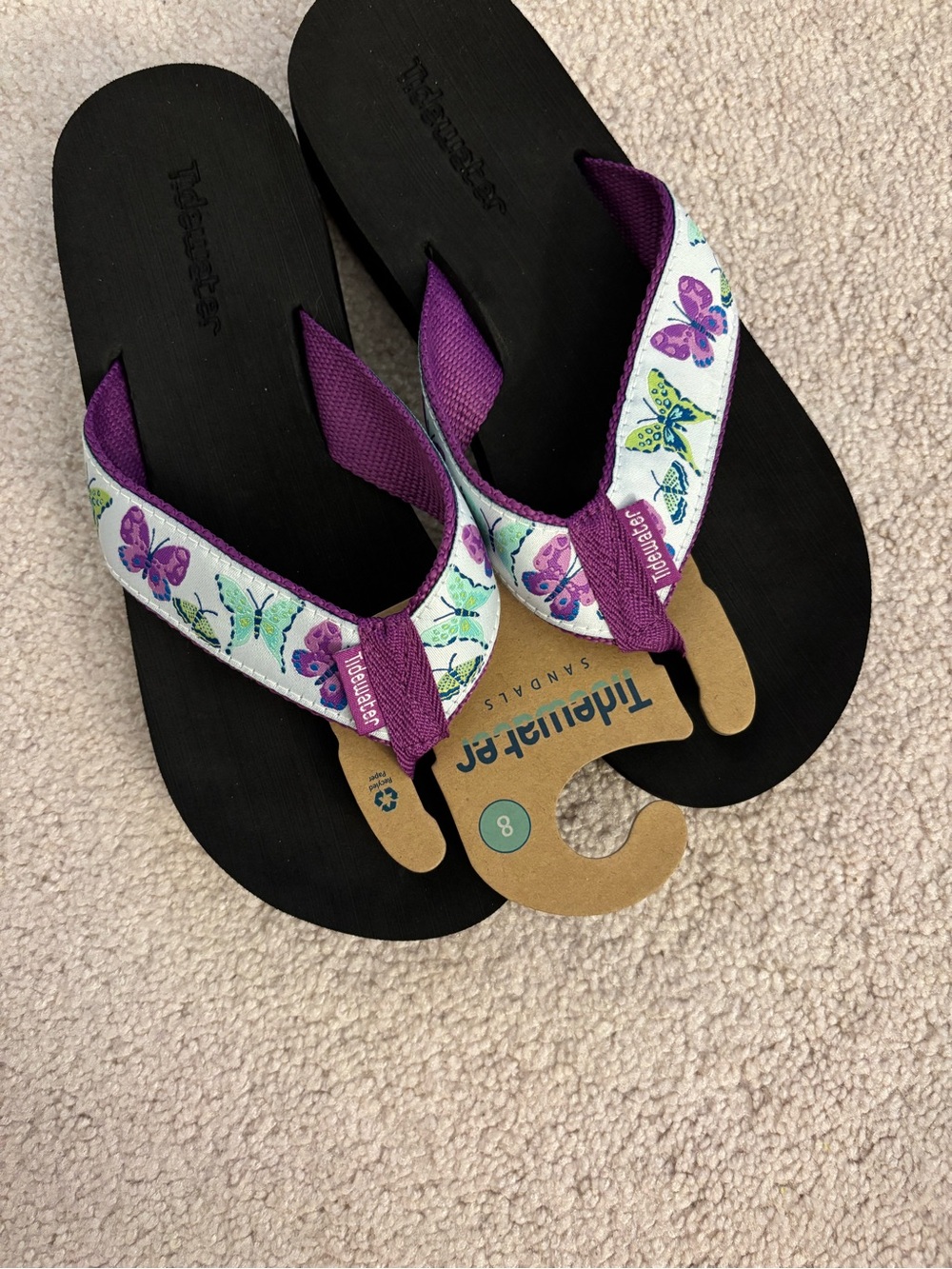 NWT Tidewater Purple Butterfly Garden Women's Flip Flop Sandals 8